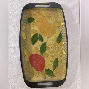 Vintage Nasco Lacquerware Textured Peony Serving Tray